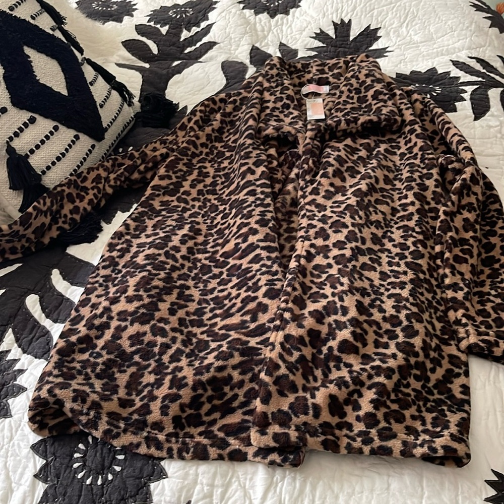 Faux Leopard Open Front Coat